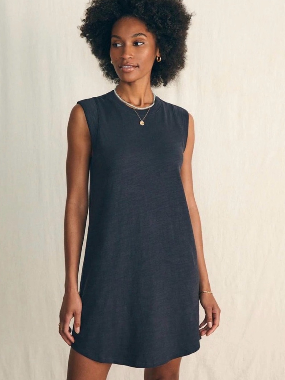 Faherty Sunwashed Slub Muscle Tank Dress washed black, relaxed, crewneck XS
